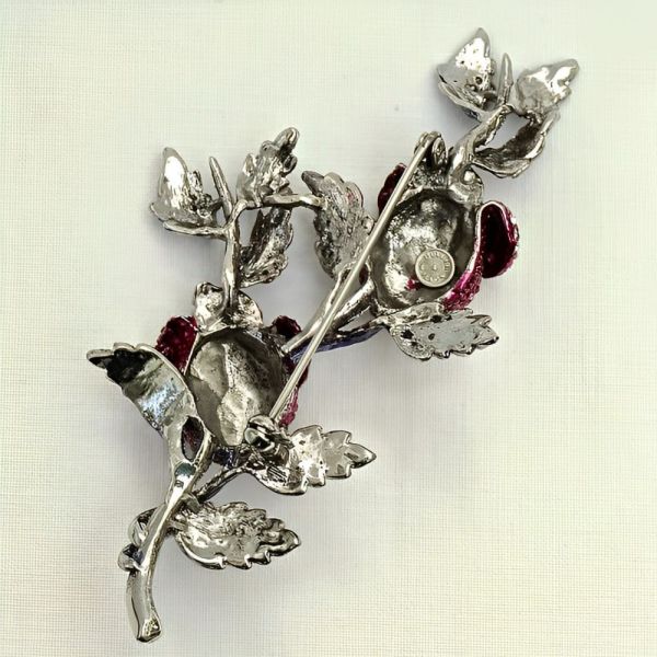 Butler & Wilson Silver Tone Rosebud Brooch with Crystals