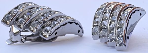 Butler & Wilson Silver Tone and Crystals Clip On Earrings