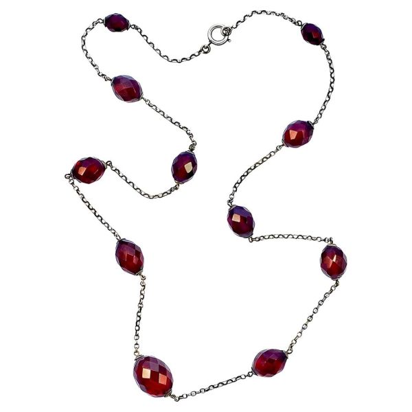 Cherry Red Bakelite Bead Necklace on Sterling Silver Chain