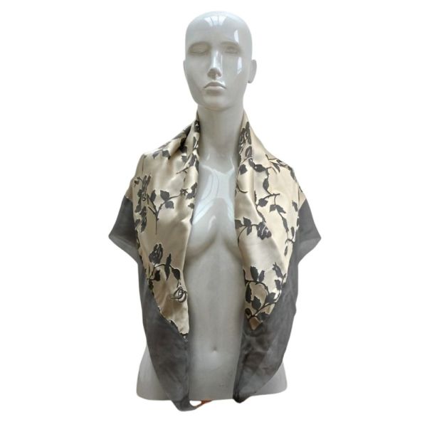 Christian Dior 1950s Chiffon Grey Gold Floral Silk Scarf