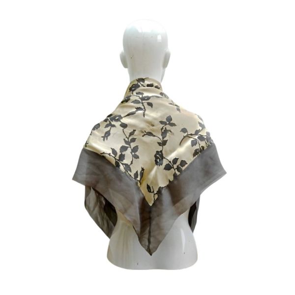 Christian Dior 1950s Chiffon Grey Gold Floral Silk Scarf