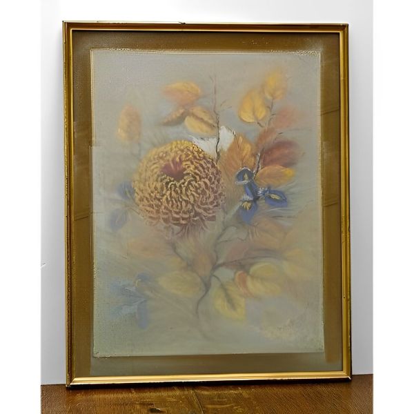 1970s Glazed French Flower Pastel Picture