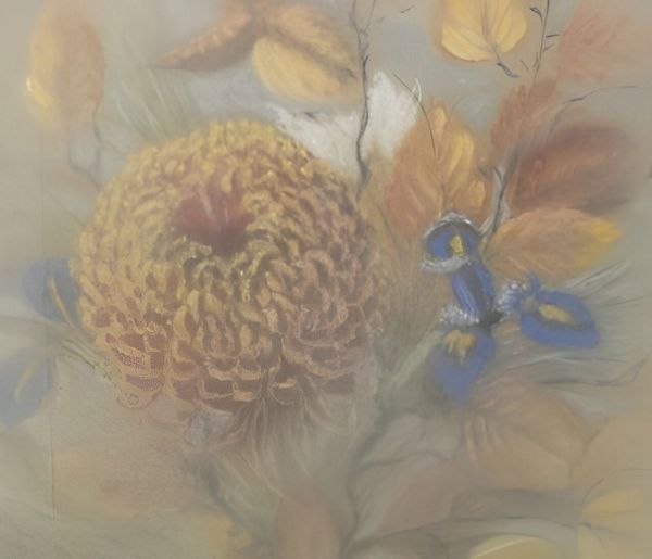 1970s Glazed French Flower Pastel Picture