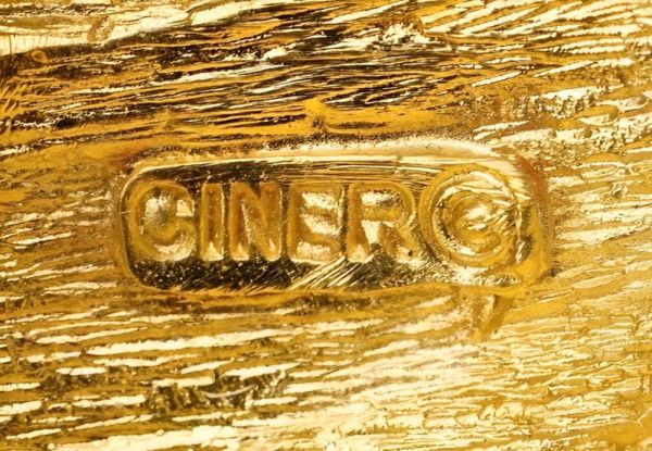 Ciner Gold Tone and Rhinestone Shell Brooch circa 1980s
