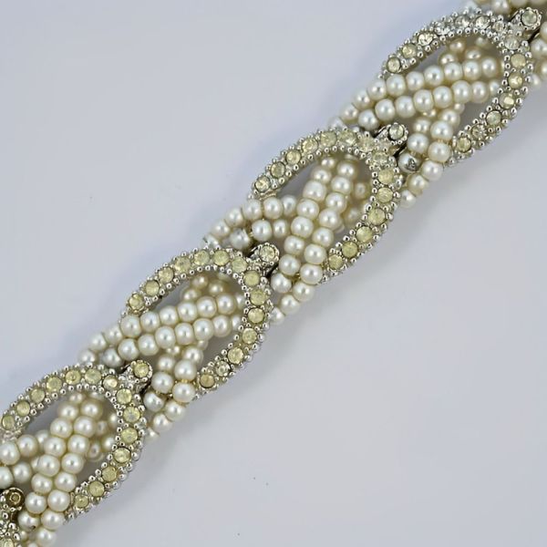 Ciner Silver Plated Faux Pearl and Rhinestone Link Bracelet