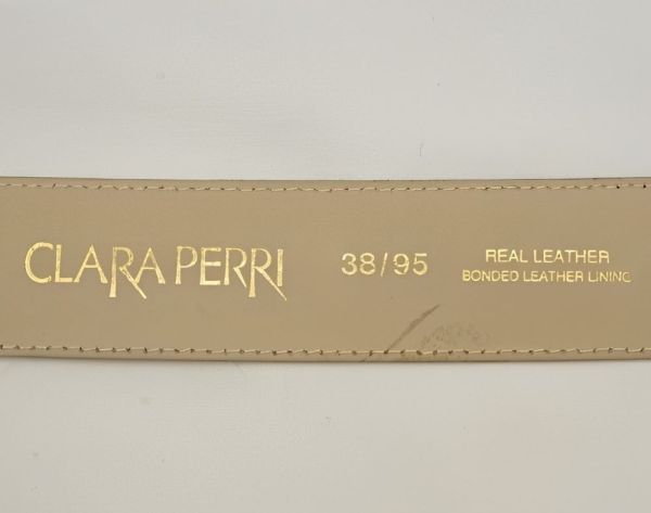 Clara Perri Black Leather Belt with Oval Crystal Silver Tone Buckle