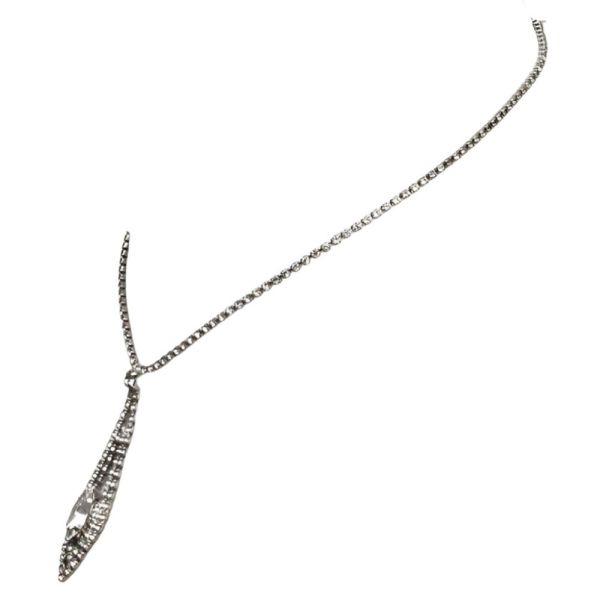 Silver Tone Diamante Drop Pendant Necklace circa 1950s