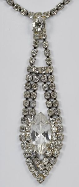 Silver Tone Diamante Drop Pendant Necklace circa 1950s