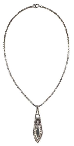 Silver Tone Diamante Drop Pendant Necklace circa 1950s