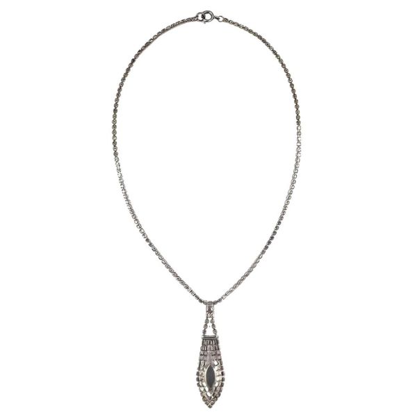 Silver Tone Diamante Drop Pendant Necklace circa 1950s