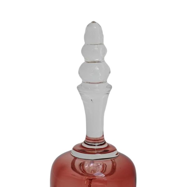 Vintage Fluted Cranberry Glass Bell with Clear Glass Handle