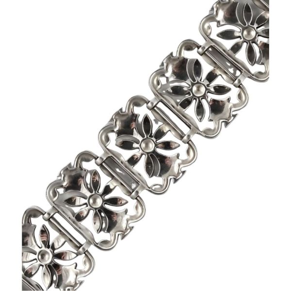 DK English Sterling Silver and Marcasite Panel Link Bracelet