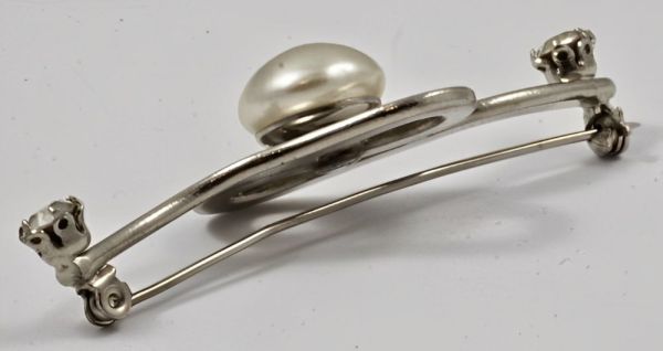 Vintage David Grau Silver Tone Faux Pearl and Diamante Brooch