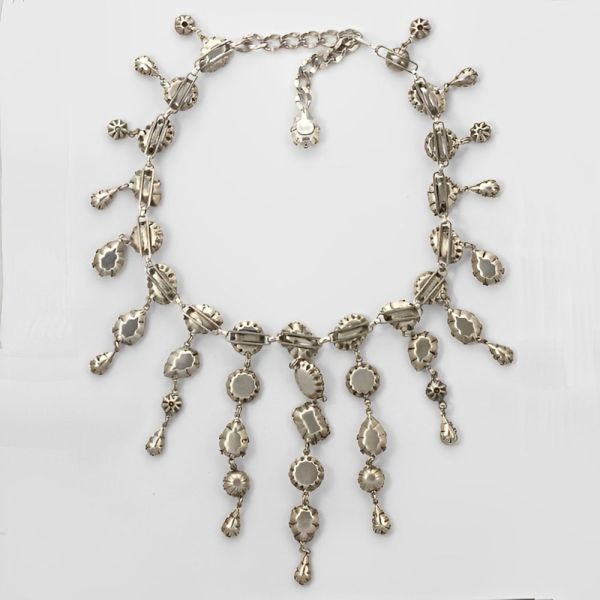 De Luxe NYC/A'dam White Clear Opaline Art Glass Drop Necklace