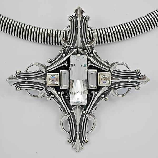 Ermani Bulatti Crystal Cross Pendant Omega Chain circa 1980s