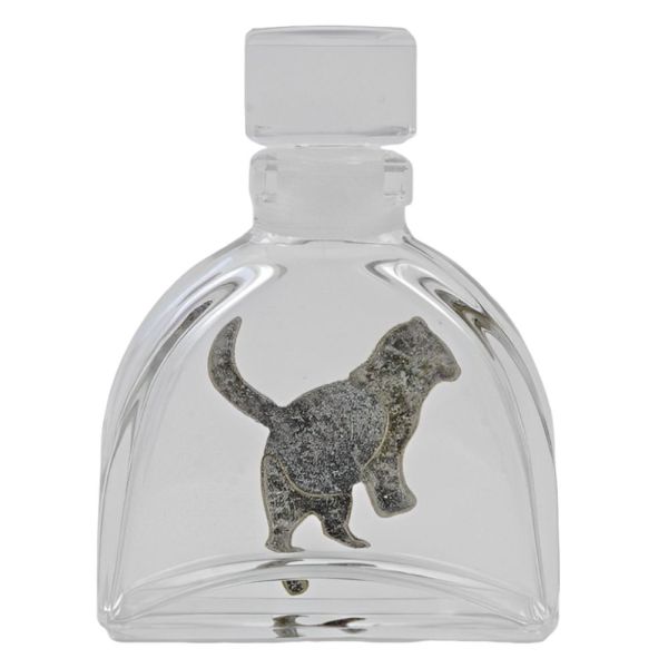 Pierre Bex Art Deco style Silver Plated Crystal Cat Perfume Bottle