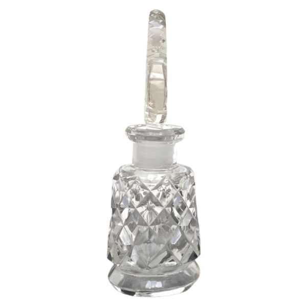 Vintage French Cut Glass Perfume Bottle with Fleur de Lis Stopper