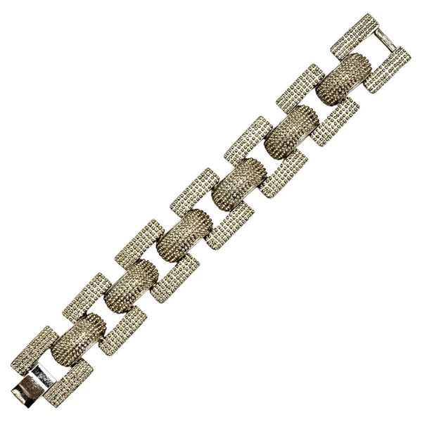 French Heavy Silver Tone Tank Style Link Bracelet