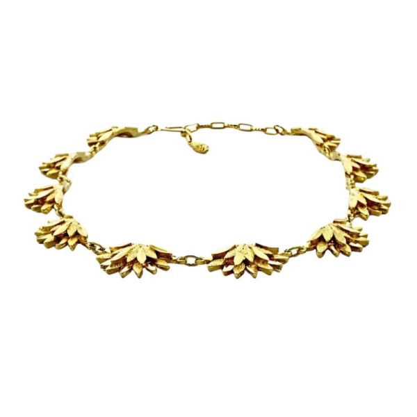 Gold Plated Brushed and Shiny Petal Link Necklace circa 1970s