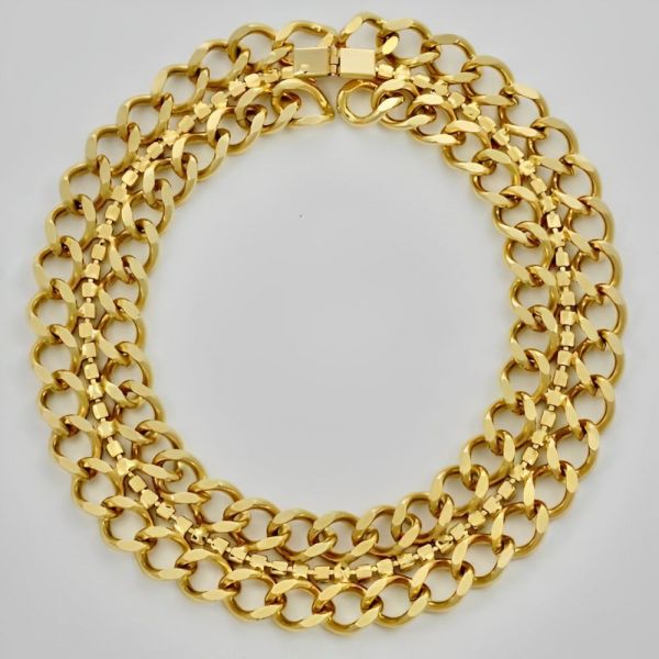 Gold Plated and Rhinestone Chain Collar Necklace circa 1980s