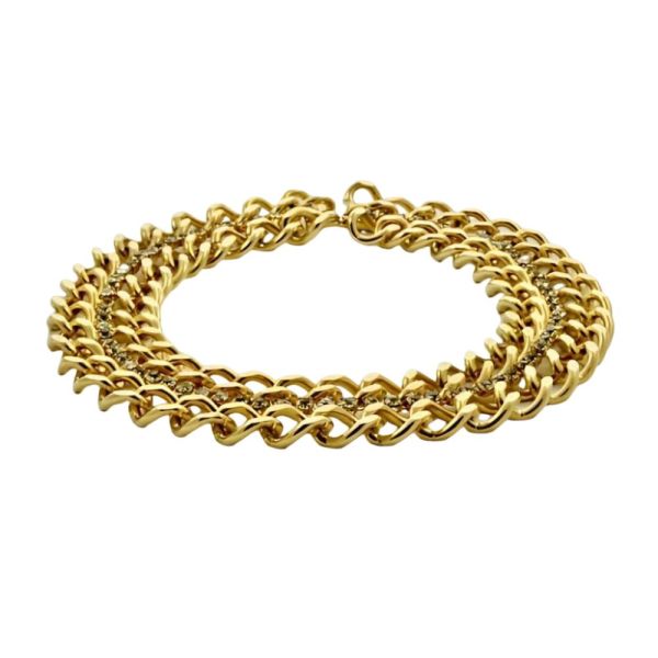 Gold Plated and Rhinestone Chain Collar Necklace circa 1980s