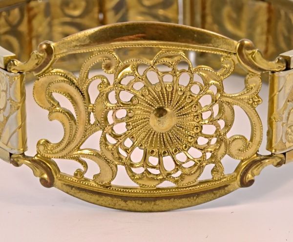 Gold Plated Engraved Flower Expansion Link Bracelet