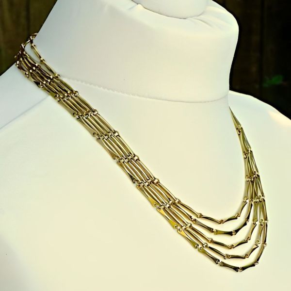 Gold Plated Five Strand Chain Link Necklace circa 1950s