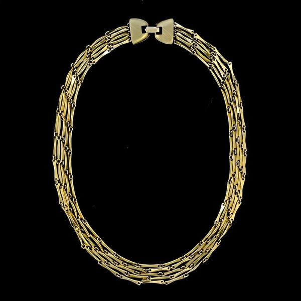 Gold Plated Five Strand Chain Link Necklace circa 1950s