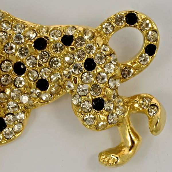 Gold Plated Leopard Brooch with Rhinestones circa 1980s