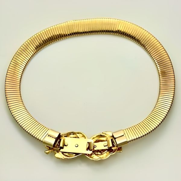 Gold Plated Omega Collar Necklace with Rose Flowers circa 1970s