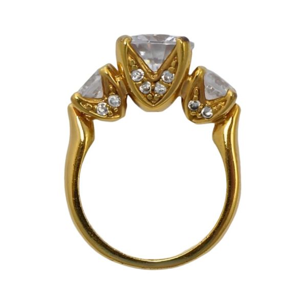 Gold Plated Diamante Three Stone Ring circa 1980s