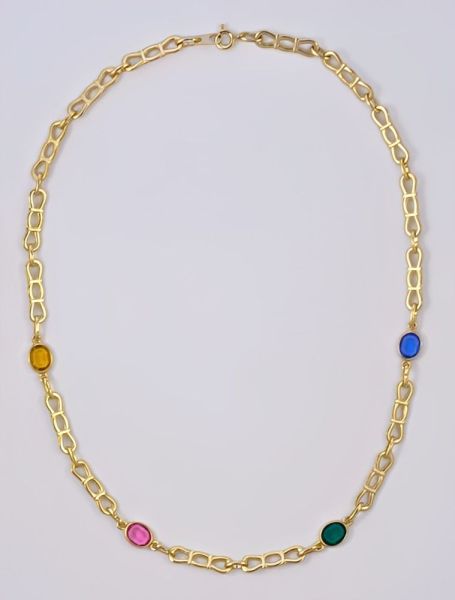 Gold Tone Bezel Set Open Back Glass Link Necklace