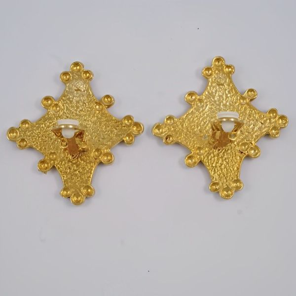 Gold Plated and Bronze Enamel Cross Clip On Earrings circa 1980s