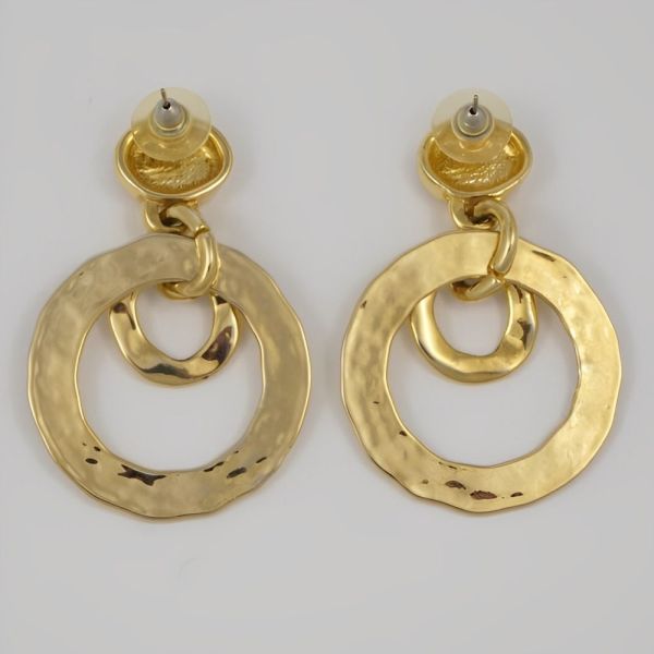 Gold Plated Shiny Hammered Double Hoop Earrings circa 1980s