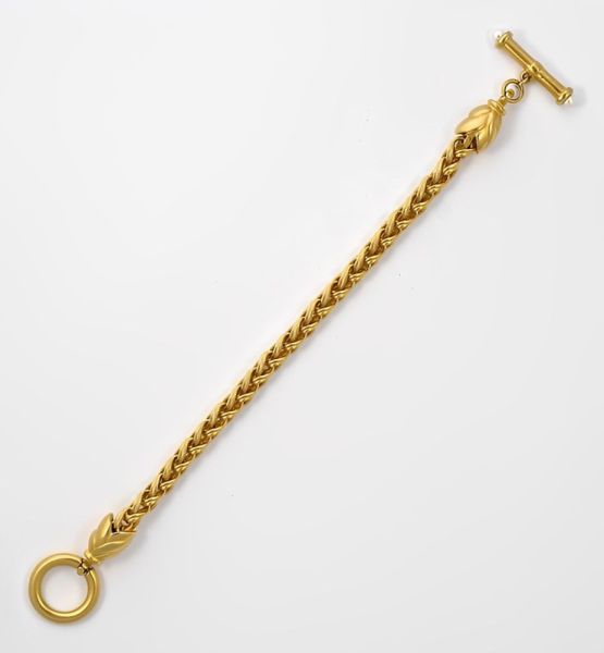 Gold Plated Wheat Chain Bracelet with Toggle Clasp circa 1980s