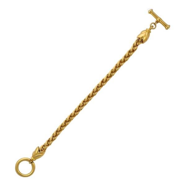 Gold Plated Wheat Chain Bracelet with Toggle Clasp circa 1980s