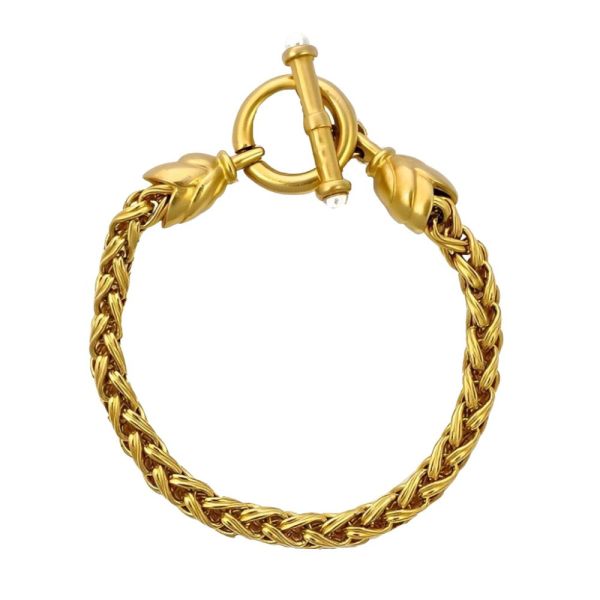 Gold Plated Wheat Chain Bracelet with Toggle Clasp circa 1980s