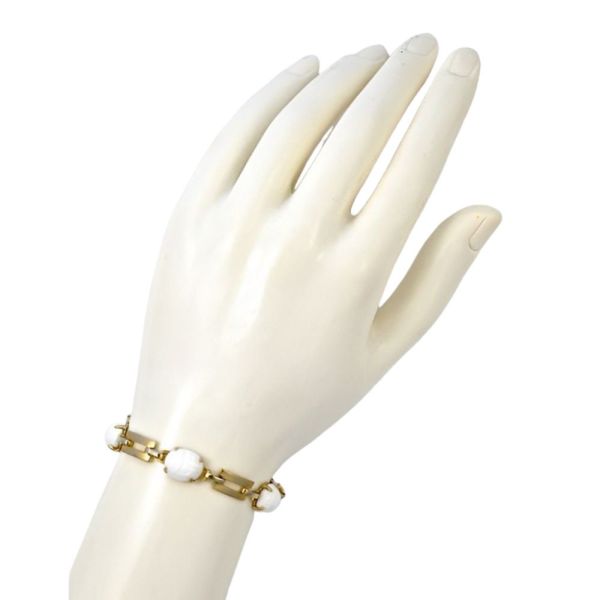 Gold Plated Milk Glass Scarab Link Bracelet circa 1950s