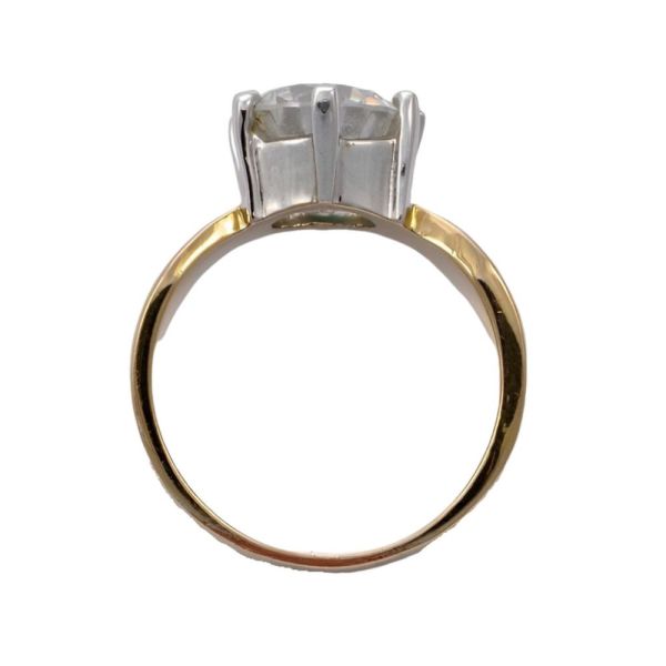 JA Gold Tone Silver Tone Diamante Solitaire Ring 1980s