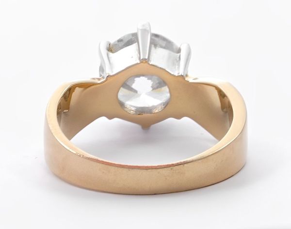 JA Gold Tone Silver Tone Diamante Solitaire Ring 1980s