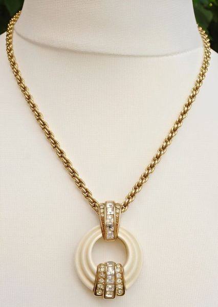 Grosse Gold Plated Necklace and Cream Diamante Pendant 1980s