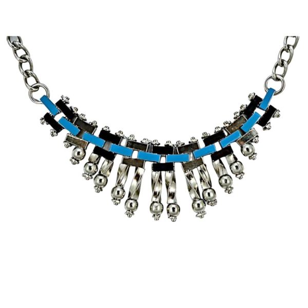 Jakob Bengel Art Deco Blue Black Enamel Necklace circa 1930s