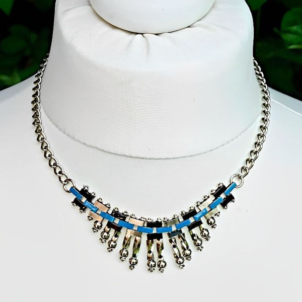 Jakob Bengel Art Deco Blue Black Enamel Necklace circa 1930s