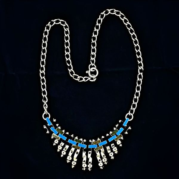 Jakob Bengel Art Deco Blue Black Enamel Necklace circa 1930s