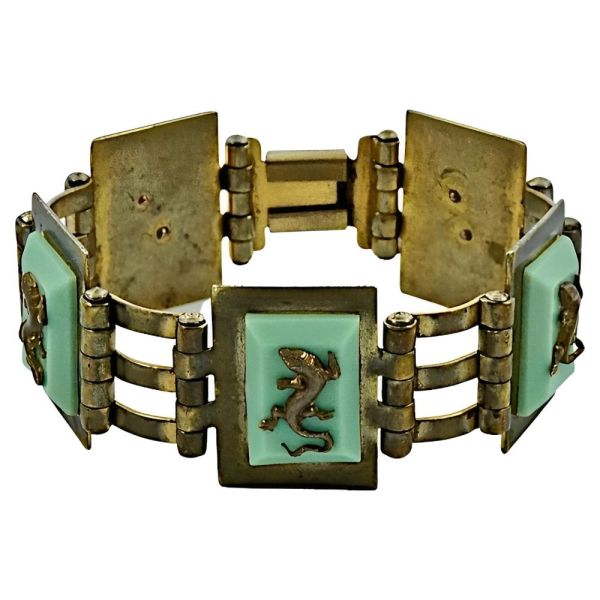 Jean Painleve French Art Deco Green Bakelite Salamander Bracelet