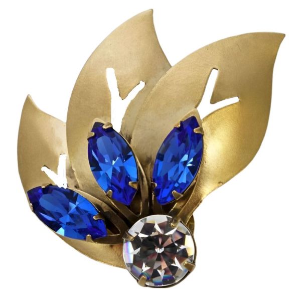 Joseff of Hollywood 1950s Blue Crystal Brooch and Earrings Set