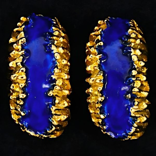 KJL Kenneth Jay Lane Cobalt Blue Enamel Clip On Earrings