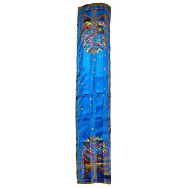 Laurel Burch Multi Colour Animal and Blue Background Silk Scarf