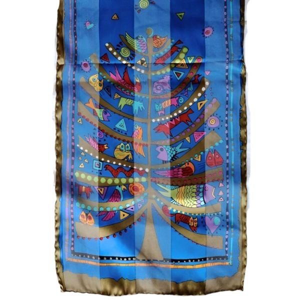 Laurel Burch Multi Colour Animal and Blue Background Silk Scarf