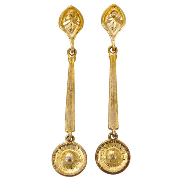 Long Gold Plated and Clear Diamante Drop Earrings circa 1980s